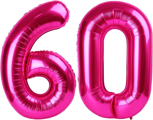 Hot Pink Number 60 Balloon 40 inch, 60 Number Balloons, 60th Birthday Decorations, 60 Year Old Women Hot Pink Party Supplies