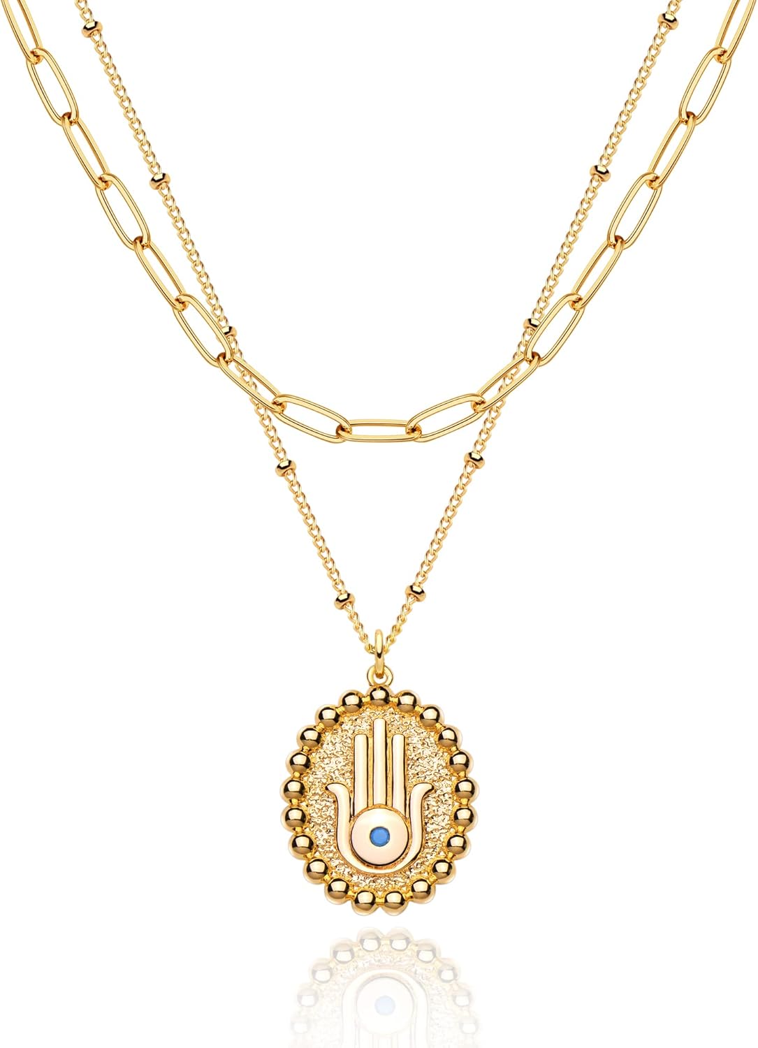 MEVECCO Layered Heart Necklace Pendant Handmade 18k Gold Plated Dainty Gold Choker Arrow Bar Layering Long Necklace for Women