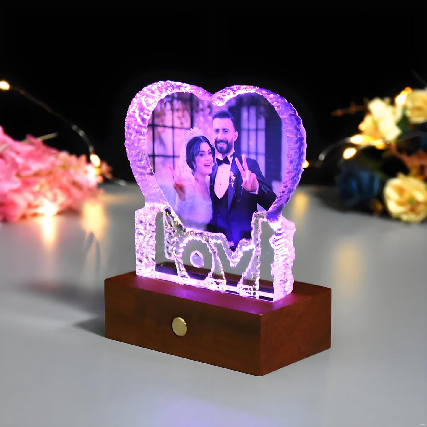 FANF&YKPY Personalized Crystal Custom Color Pictures - Heart-shaped Crystal Photo Frame, Birthdays, gift for her, Wedding Gifts, for Girlfriends, Husbands,Wife,Friends,Parents