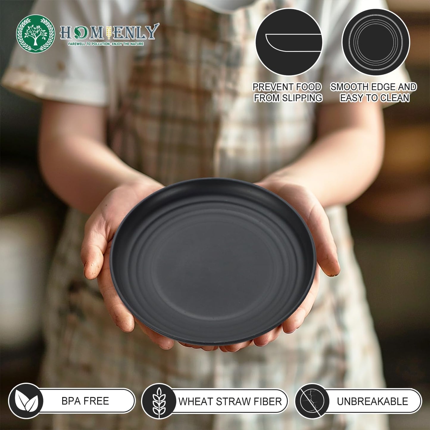 Homienly 5.7 Inch Small Plates, Wheat Straw Mini Plate,Set of 8, Unbreakable Dessert Dishes Plates,Plate Set Ideal for Dessert, Appetizers, Small Serving, Side Dish, Black