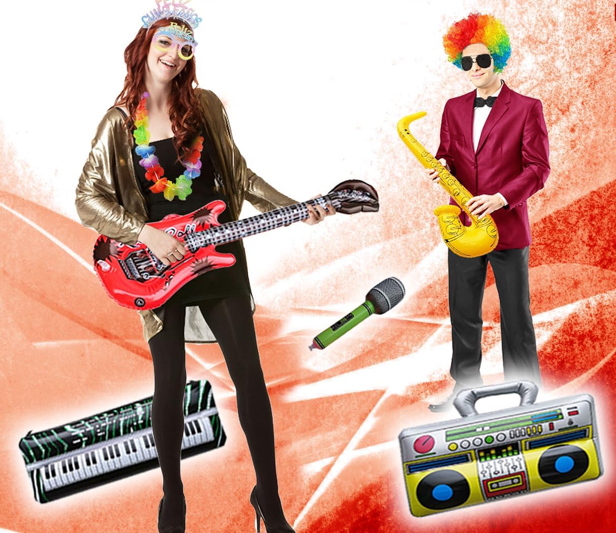 80pcs Large Gorgeous Photo Booth Props Set Birthday Party Accessories Kit Includes Clown Wig Foil Tinsel Wig Rock Headband Novelty Funny Glasses Inflatable Prop for Adult Teen Carnival Party Supplies