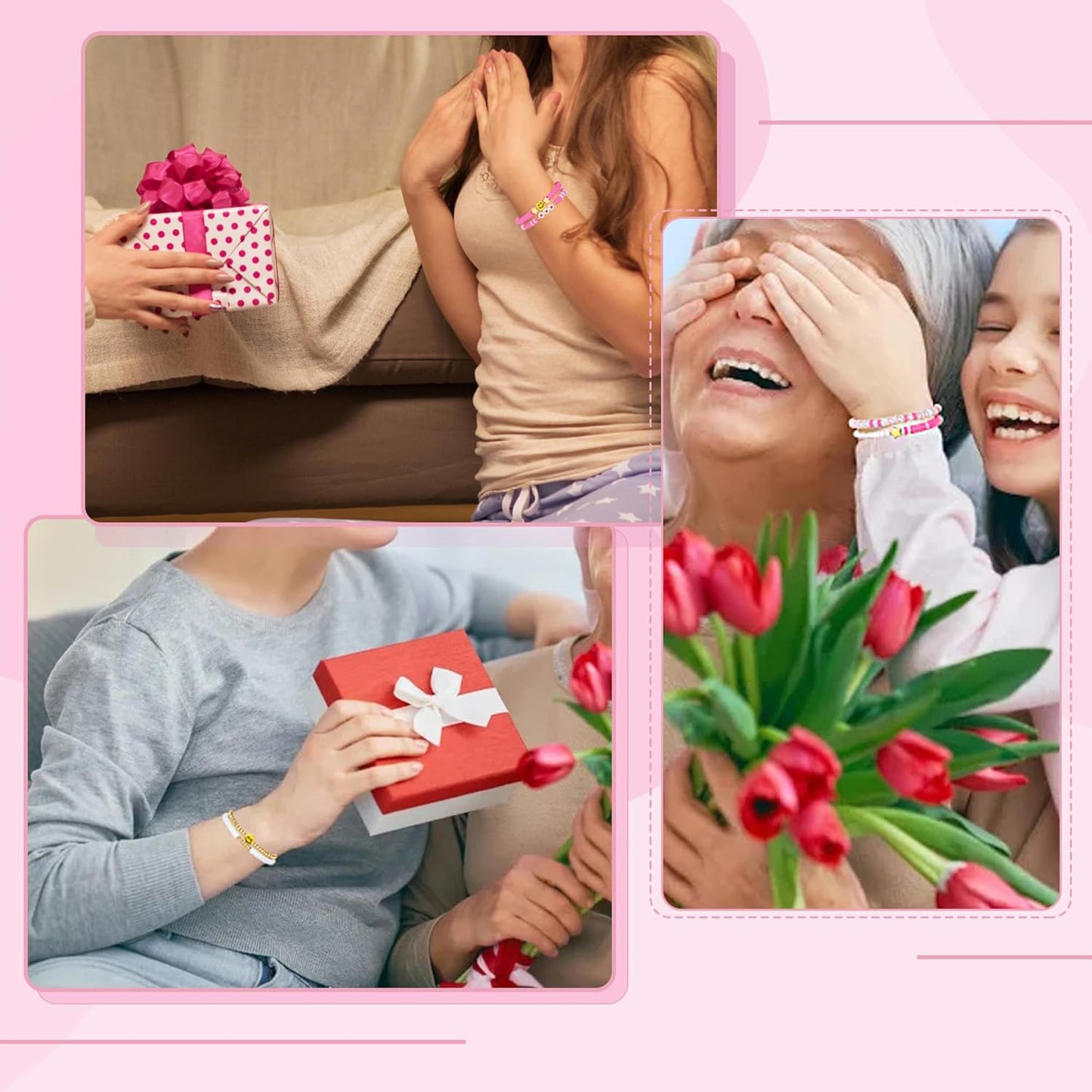 Preppy Bracelets Set Colorful White Gold Smile Heart Star Polymer Beaded Pearl Clay Stackable Charm Y2K Kidcore Aesthetic Summer Beach Bohemian Stretch Layering Bracelets Jewelry for Girls Women Teens