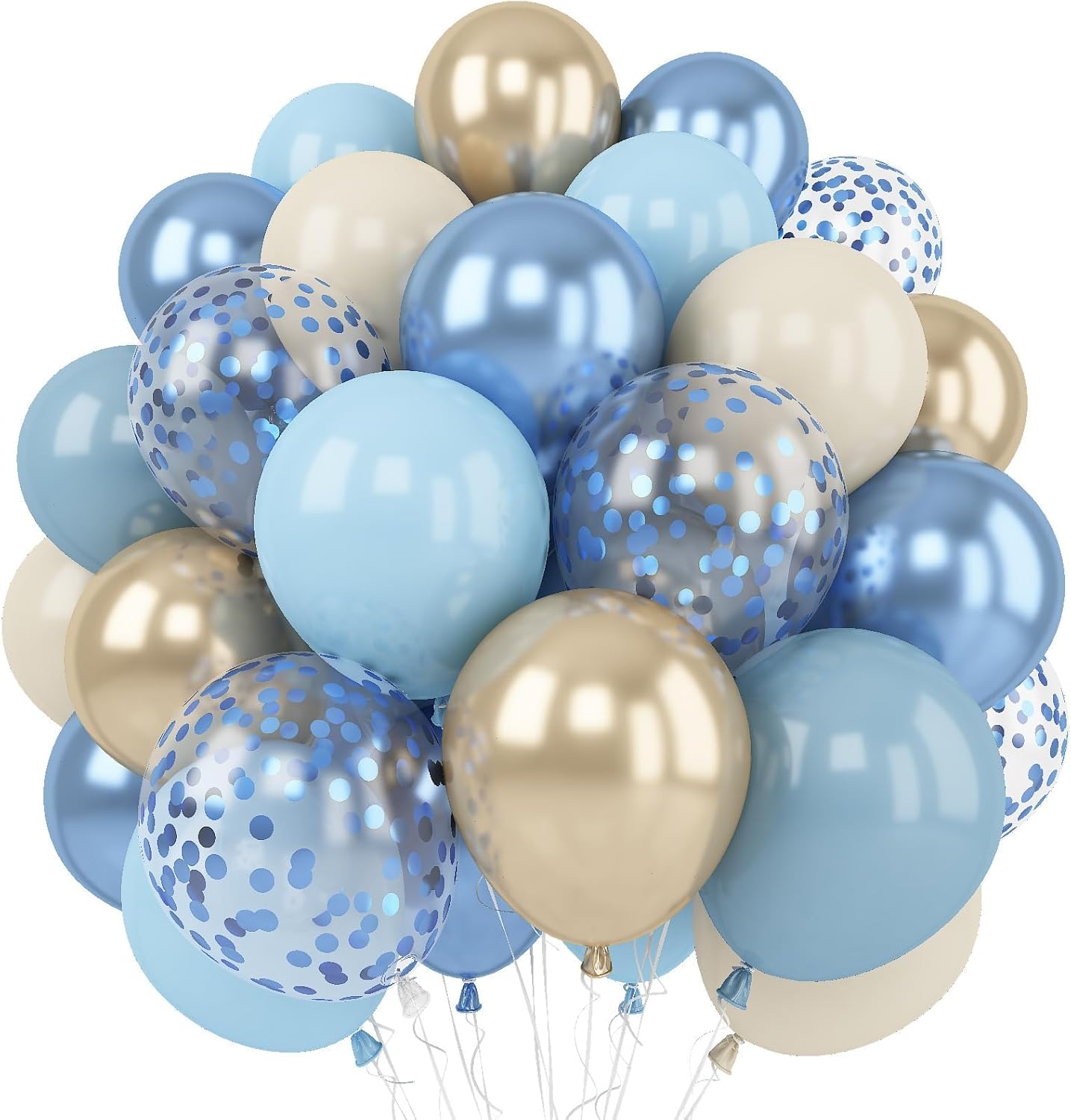 Dusty Blue Gold Balloons, 60 Packs 12 Inch Dusty Baby Blue Chrome Gold Blue Confetti Balloon Sand White Balloon for Boy Baby Shower Decorations Bridal Shower Gender Reveal Birthday Party Supplies