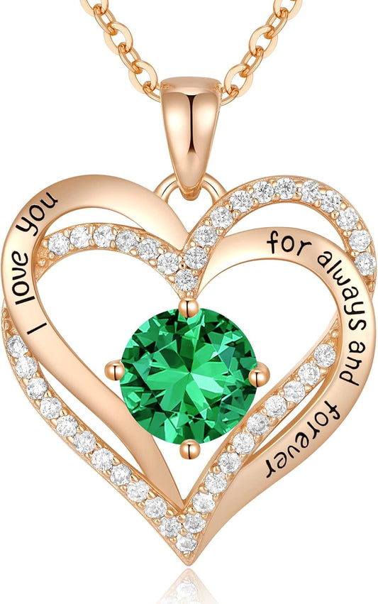CDE Forever Love Heart Necklaces for Women, Wedding Anniversary, Birthday Mothers Day Christmas Day Gifts for Mom, Mother, Wife, friend, S925 Silver Jewelry with Birthstone Pendant