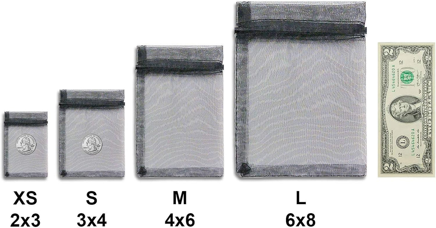 TheDisplayGuys 100-Pack XS 2x2 3/4" Black Sheer Organza Gift & Goodie Bags with Drawstring for Jewelry, Candy, Treat & Wedding Favors