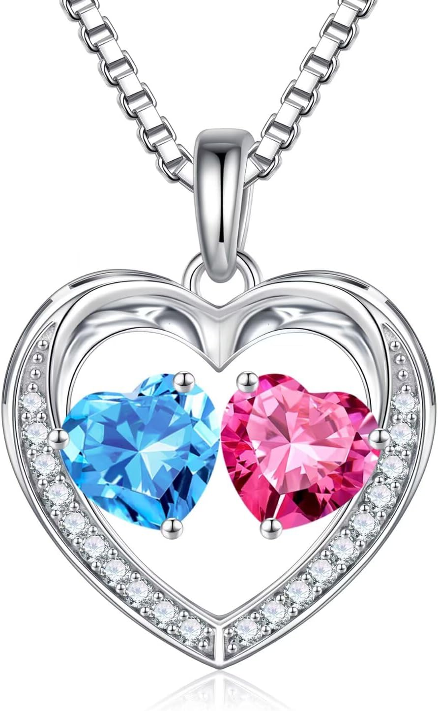 Iefil Christmas Gifts for Wife - 925 Sterling Silver Birthstone Necklace, Anniversary Birthday Gifts for Women, Stocking Stuffers for Women Wife Mom Daughter