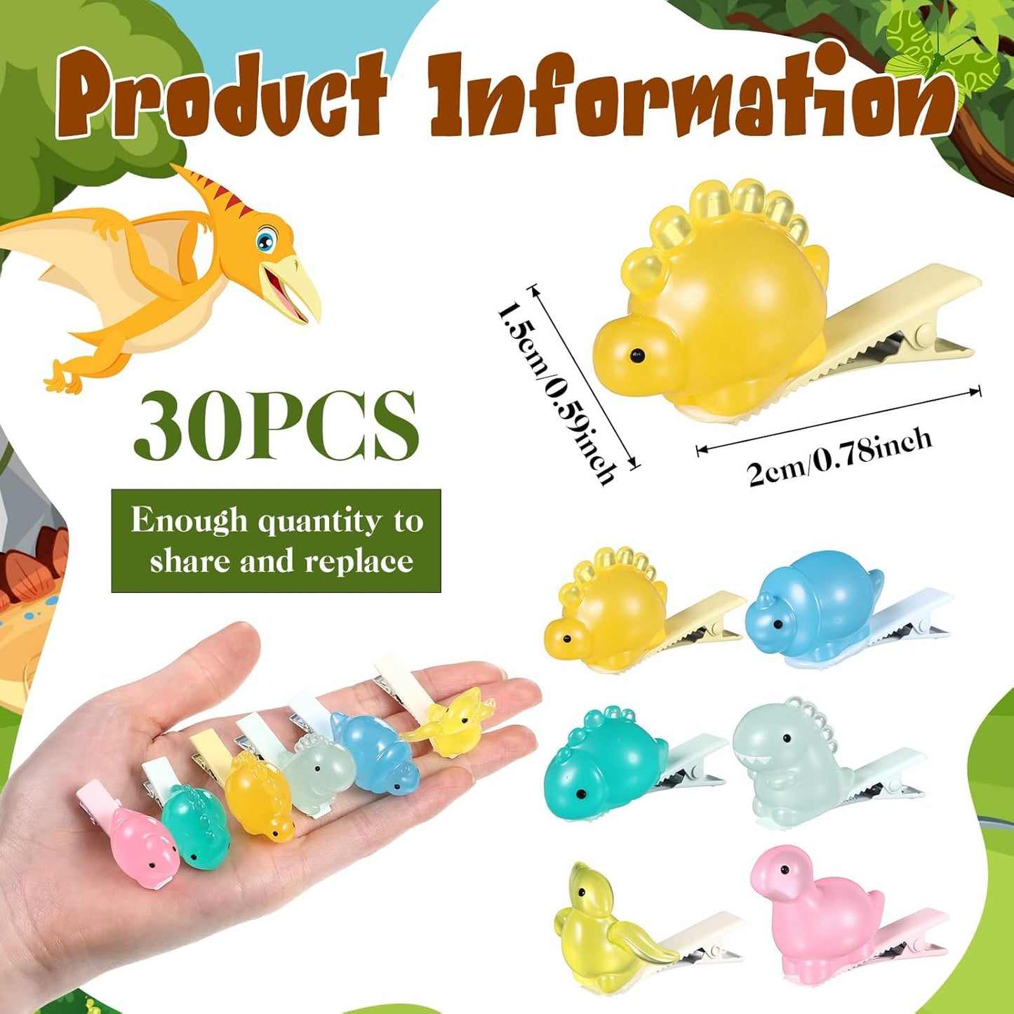 30 Pcs Mini Glow Hair Clips Girls Rave Hair Clips for Women Christmas Music Festival Holiday Party Supplies (Dinosaur)