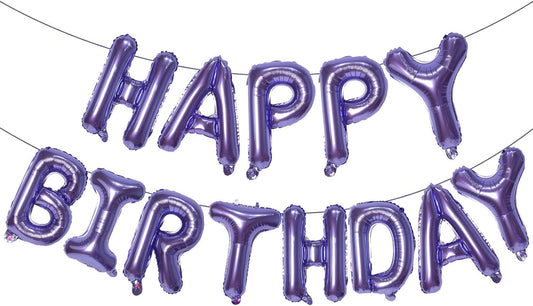 KALOR Pruple Happy Birthday Balloons Banner, 16 Inch Mylar Foil Letters Balloon Sign for Women, Men, Boys & Girls Kids Birthday Decorations Photo Backdrop