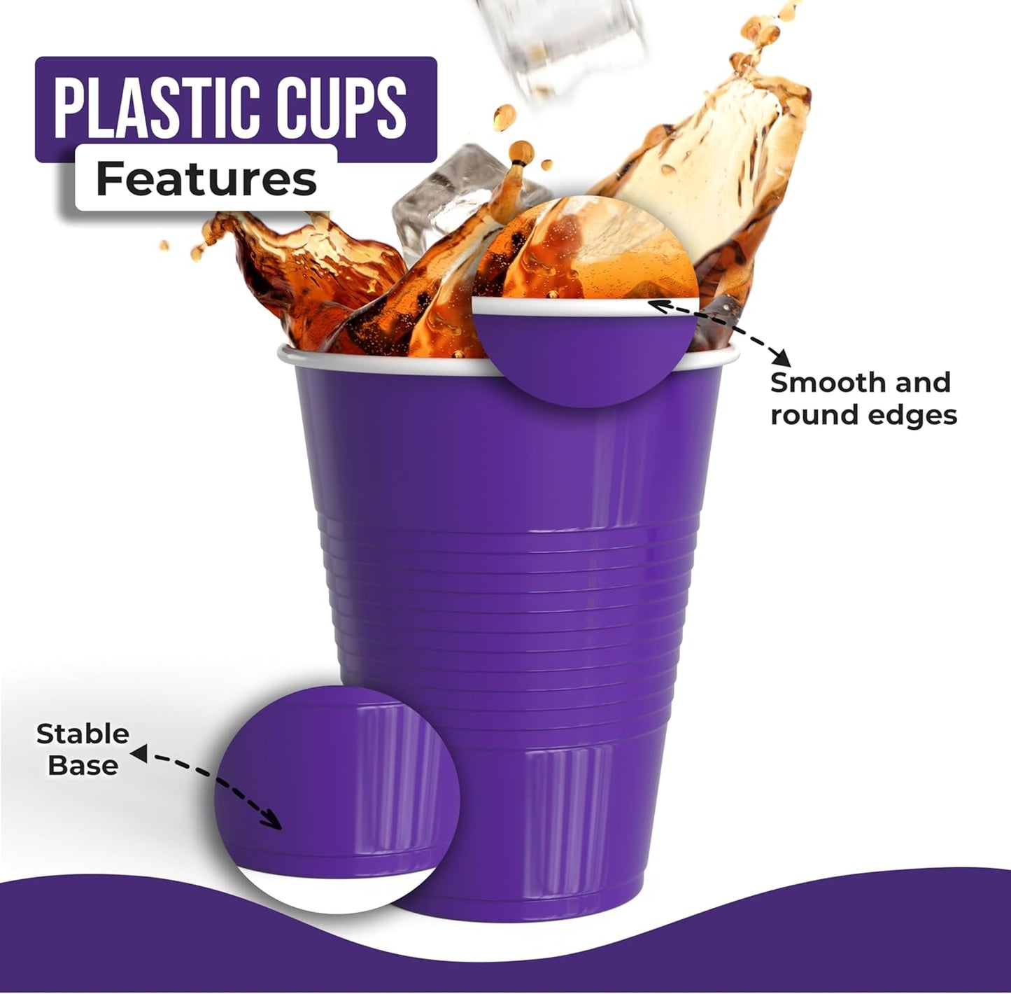 18 Oz Purple Plastic Cups For Party Supplies 50 Pack | Purple Disposable Cups Plastic | Disposable Drinkware For Parties, Events & Everyday