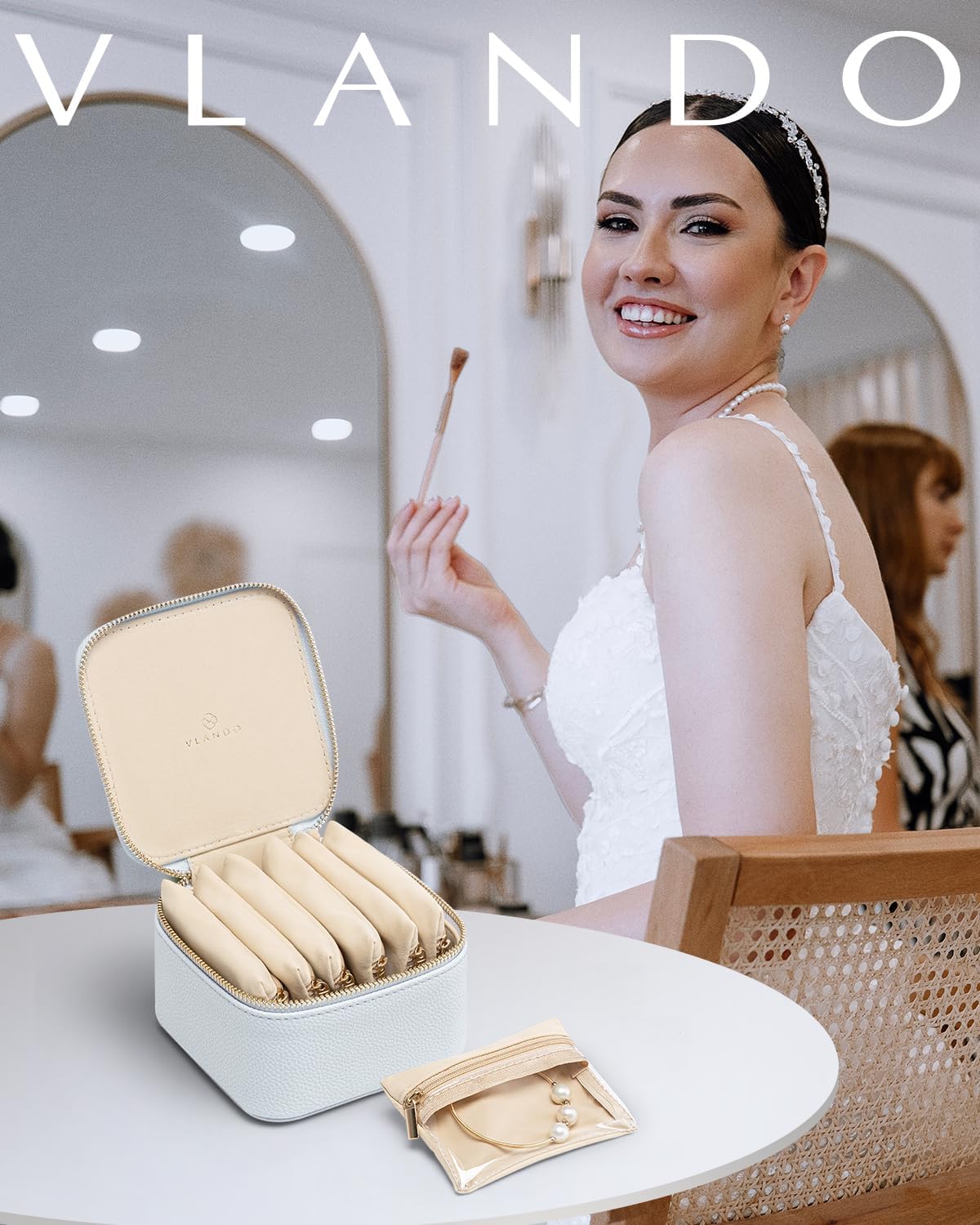 Vlando Travel Jewelry Case,Travel Jewelry Organize with 6 Velvet Jewelry Zipper Pockets,Premium Petal Hardware Jewelry Case for Birthday Wedding Graduation Gifts-Baby Blue