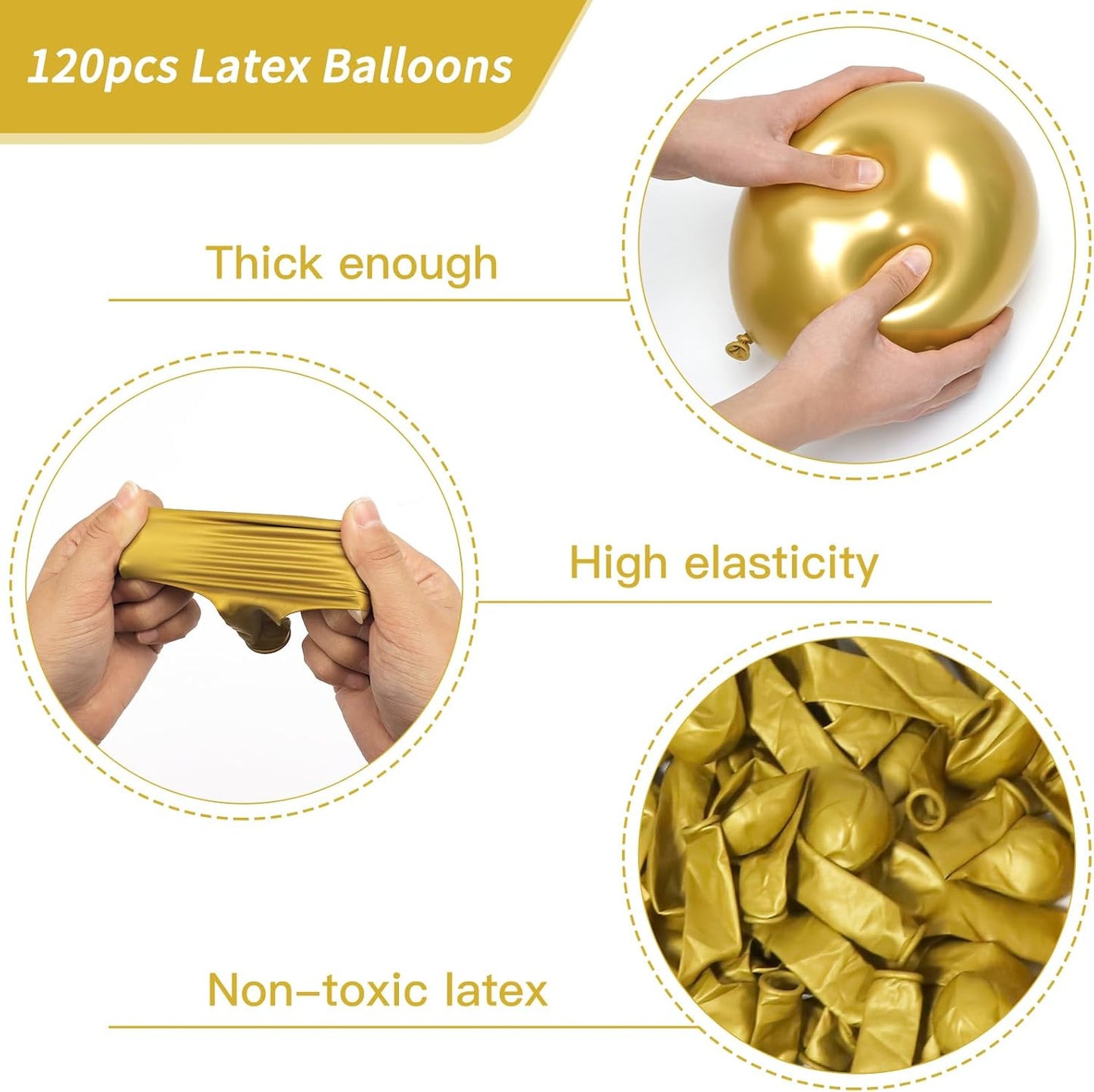 RUBFAC 120pcs Gold Balloons 12 Inches Chrome Metallic Balloons, Metallic Gold Balloons for Graduation Anniversary Wedding Party Supplies Garland Arch Decoration