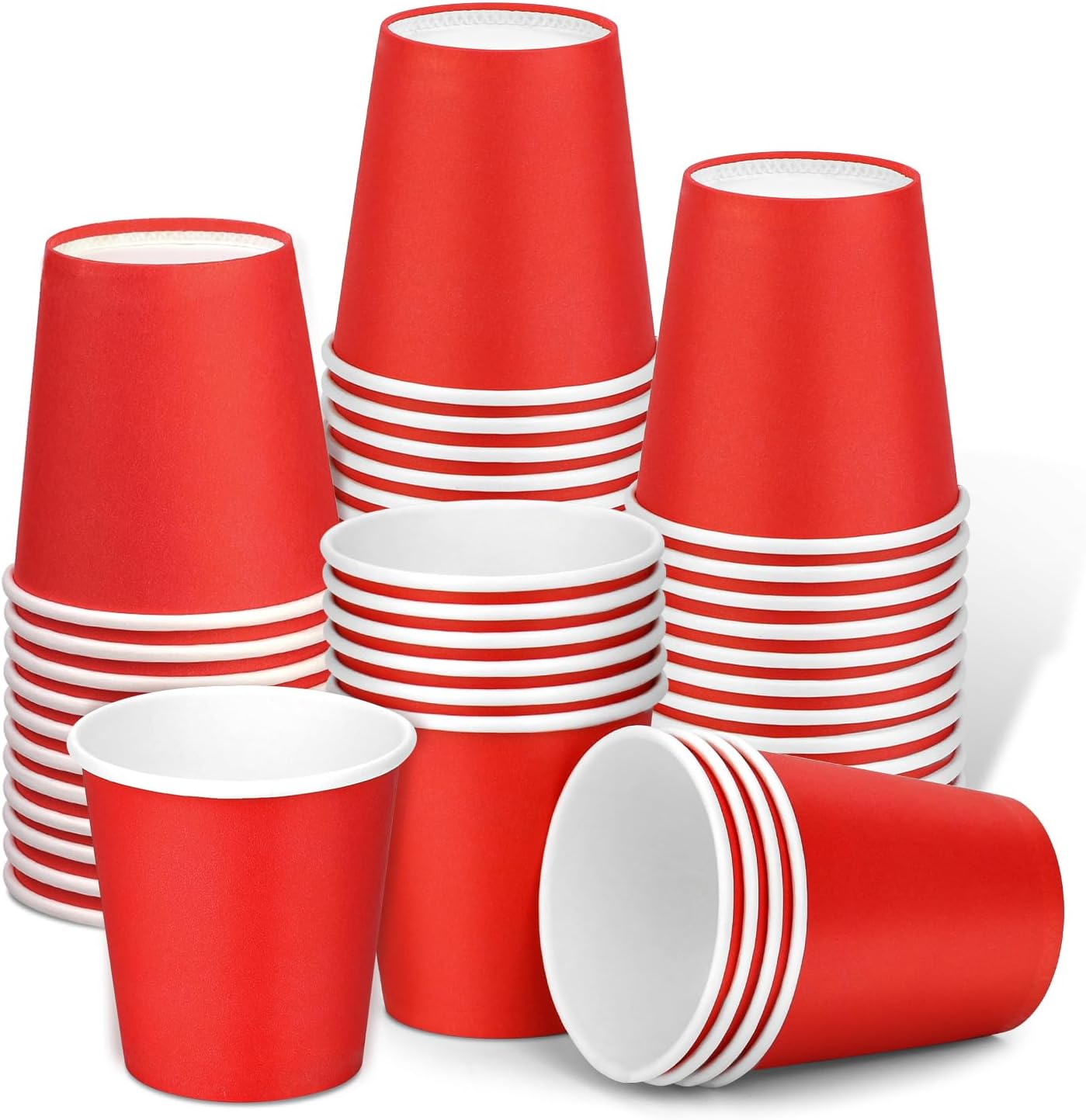 50 Pack 3 oz Paper Cups Red, Small Bathroom Cups Disposable Mouthwash Cups, Espresso Paper Cups for Party Travel Picnic BBQ