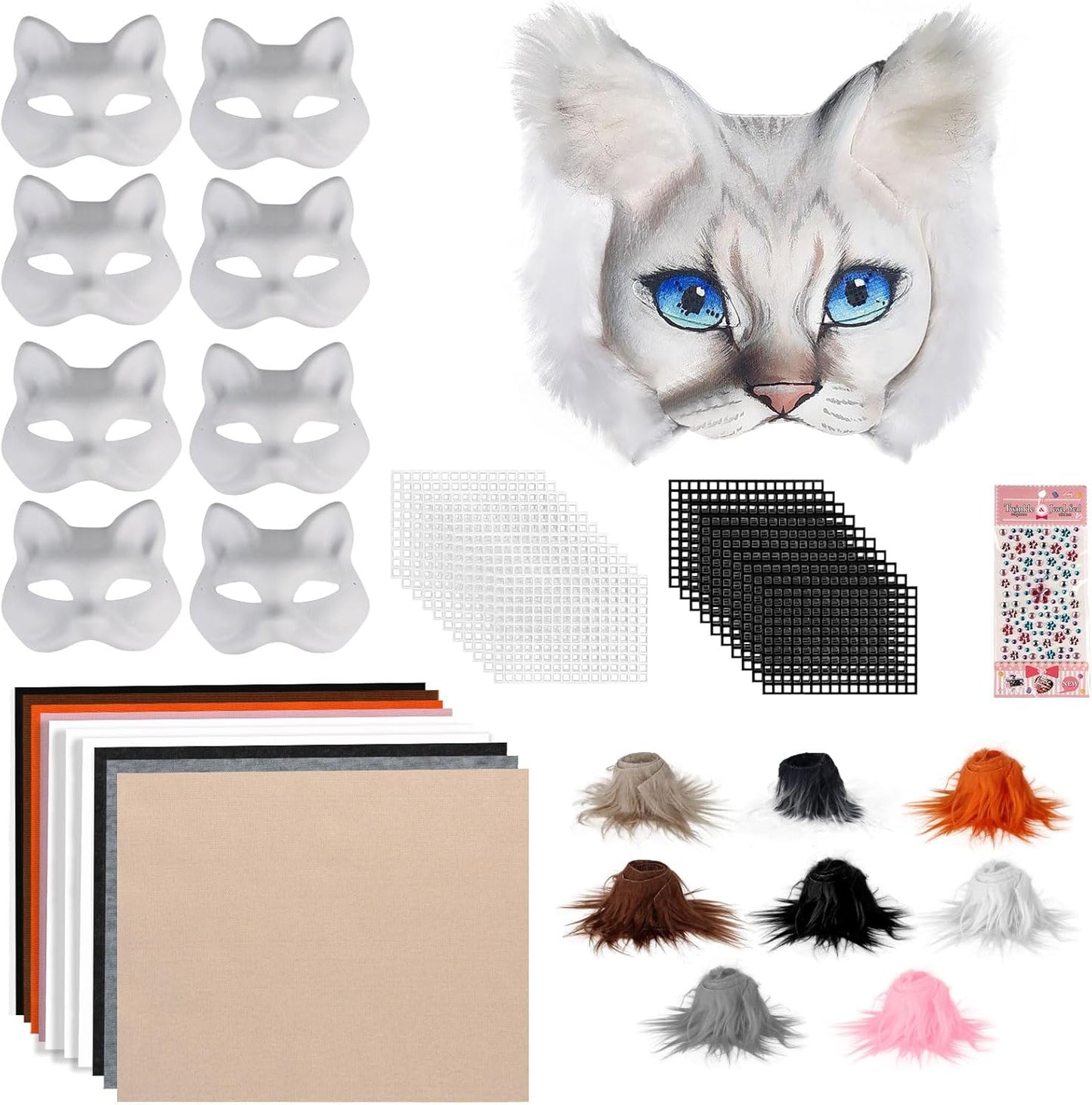 DIY Cat Masks Kit - Blank Therian Masks Set - DIY Animals Fox Mask for Halloween Carnival Masquerade Cosplay Party
