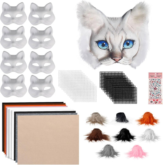 DIY Cat Masks Kit - Blank Therian Masks Set - DIY Animals Fox Mask for Halloween Carnival Masquerade Cosplay Party