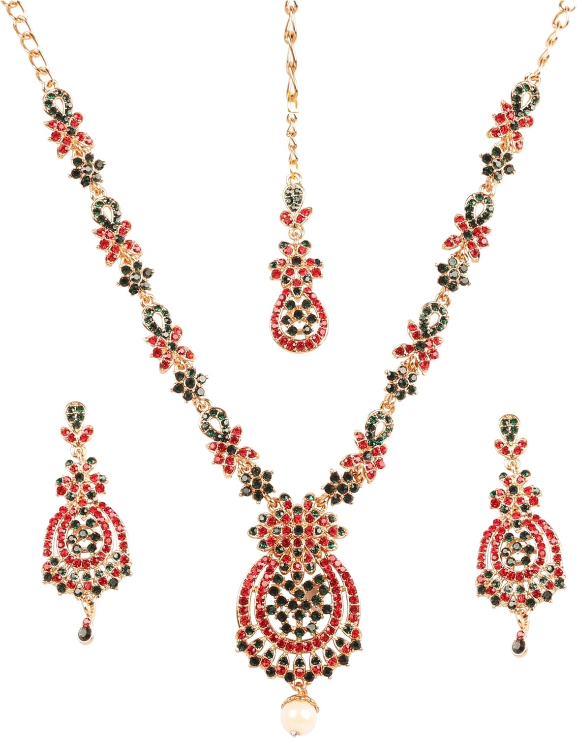 Touchstone Indian jewelry sets for women maang tikka wedding guest gold necklace bollywood jewellery set pageant elegant prom bride accessories western crystal chunky rhinestone necklaces