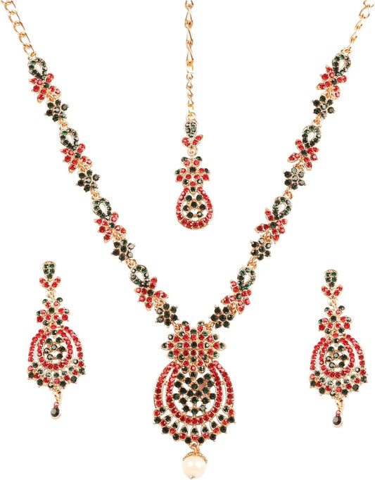 Touchstone Indian jewelry sets for women maang tikka wedding guest gold necklace bollywood jewellery set pageant elegant prom bride accessories western crystal chunky rhinestone necklaces