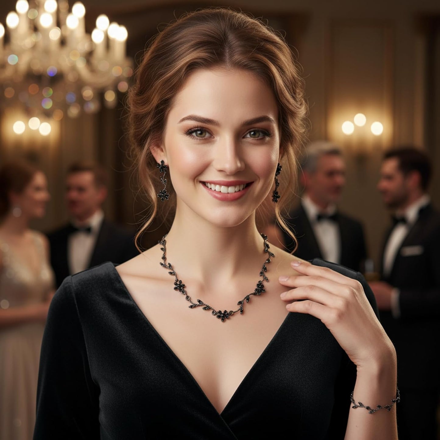 Crystal Necklace Earrings Bracelet Bridal Wedding Jewelry Set Rhinestone Choker Necklace For Brides Bridesmaid