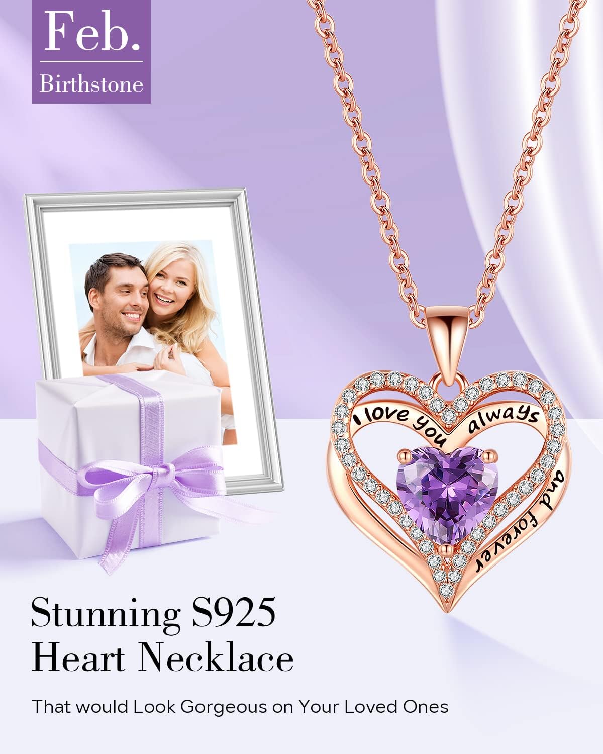 S925 Sterling Silver Necklace for Women, Wife Jewelry Rose Gold, Mom Birthday Valentines Mothers Day Gifts, Girlfriend Necklaces, Daughter Heart Jewel, Anniversary for Her