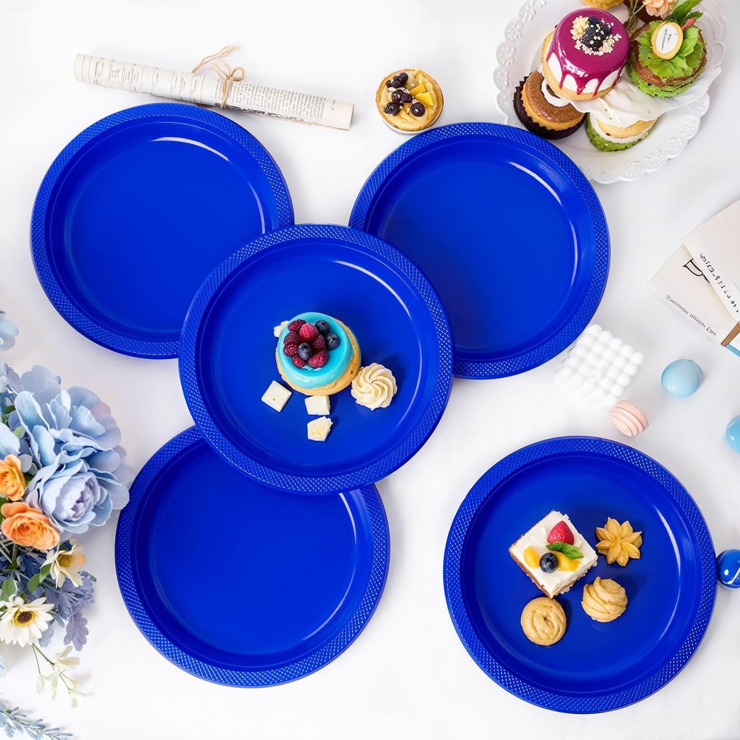 WELLIFE Royal Blue Party Plates 10 Inch -150 Count, Disposable Plastic Dark Blue Dinner Plates for Party Dessert Cake Appetizer