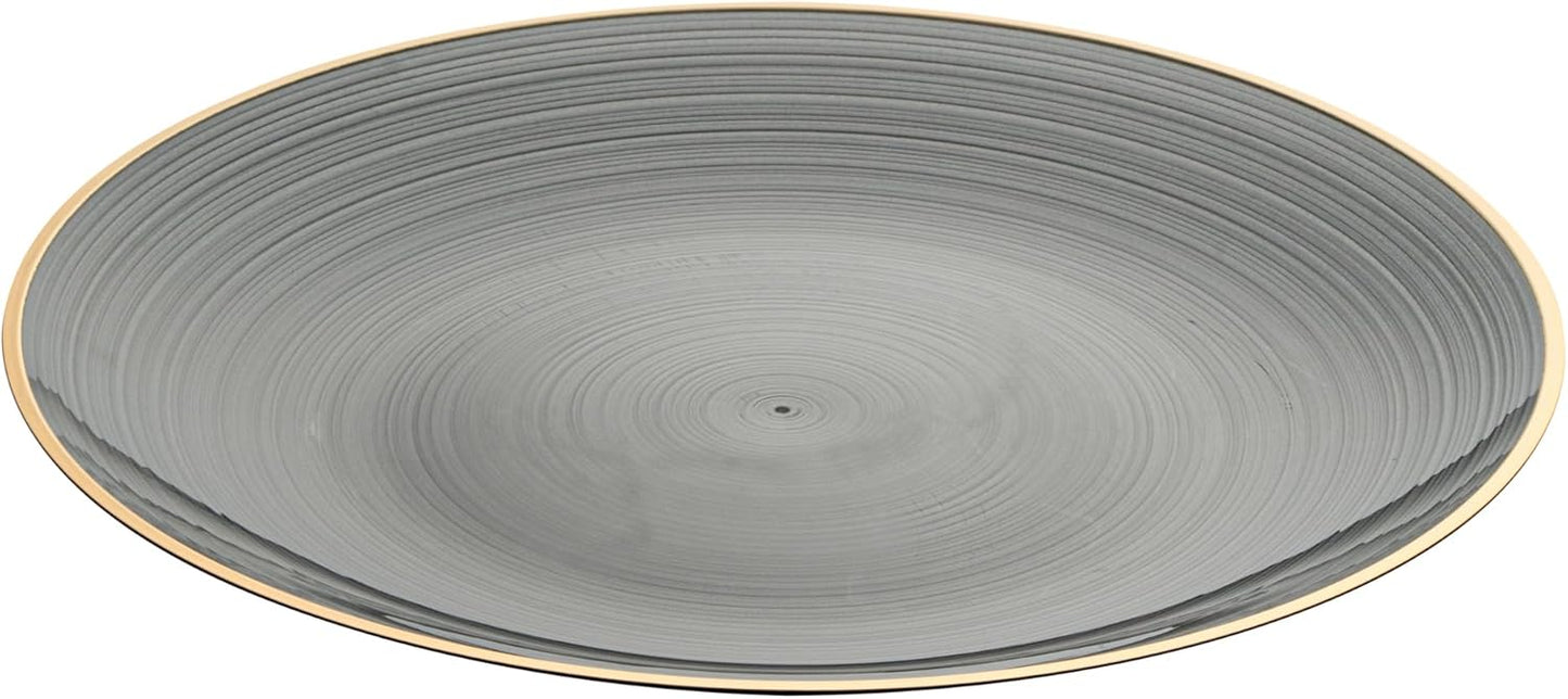Restaurantware Plastic Plates 20 Pcs 10" Gold Rimmed Disposable Plates Heavy-Duty Black Translucent Rippled Plastic Dinner Servers for Party, Weddings, Salads, Desserts, and Appetizers