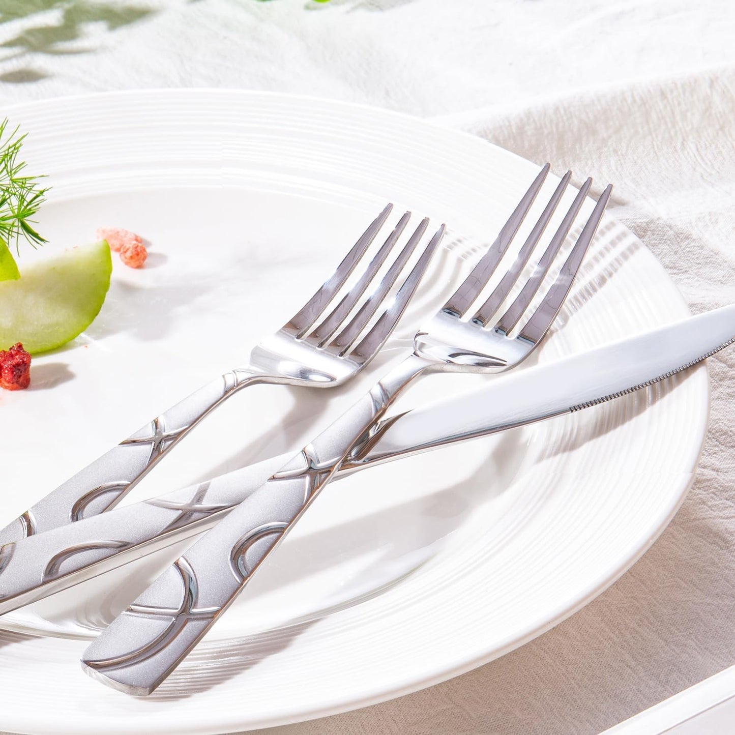 HIKAA 40PCS Stainless Steel Silverware Set, Modern Flatware Set for Kitchen, Mirror Polished Cutlery Set with Forks, Spoons and Knives，Dishwasher Safe