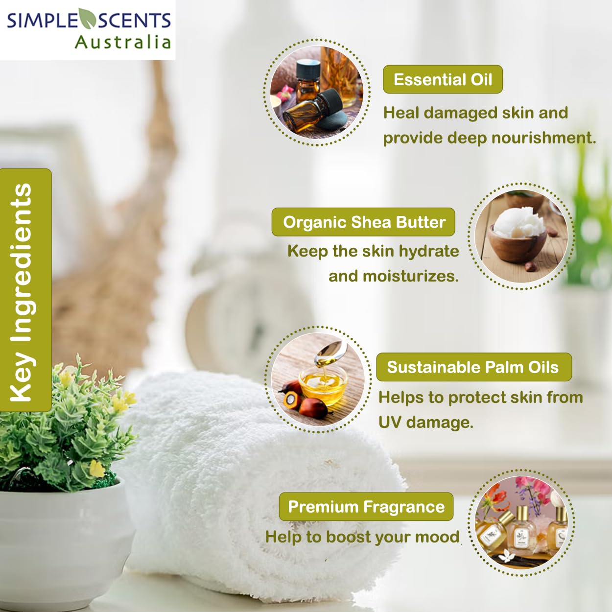 Simple Scents Australia Lemongrass Scented Natural Soap Bars (12 Bars), 3.5oz Moisturizing French Triple Milled Bar Soap Enriched with Shea Butter