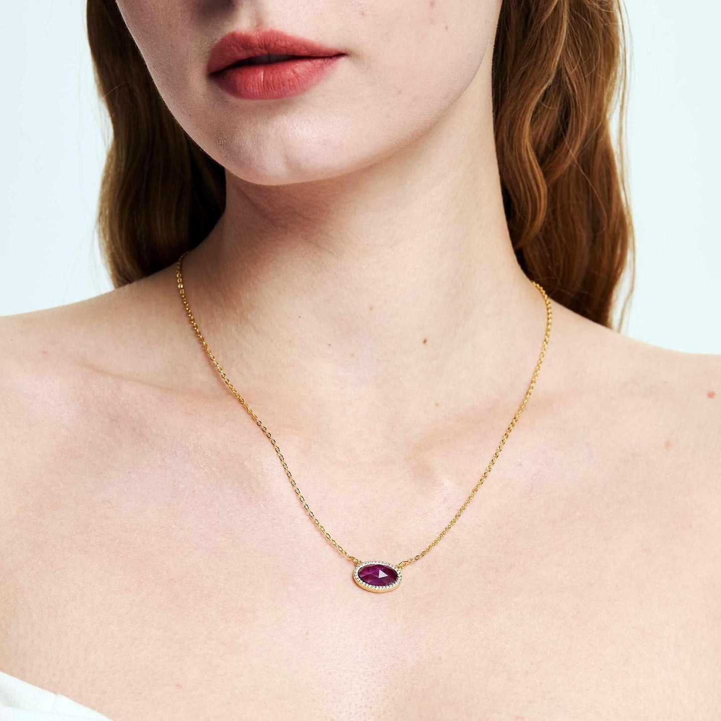 14K Gold Plated Pendant Necklace for Women Oval Cut Gemstone Crystal Pendant Necklaces Birthday Gifts for Women Mom Wife Friends