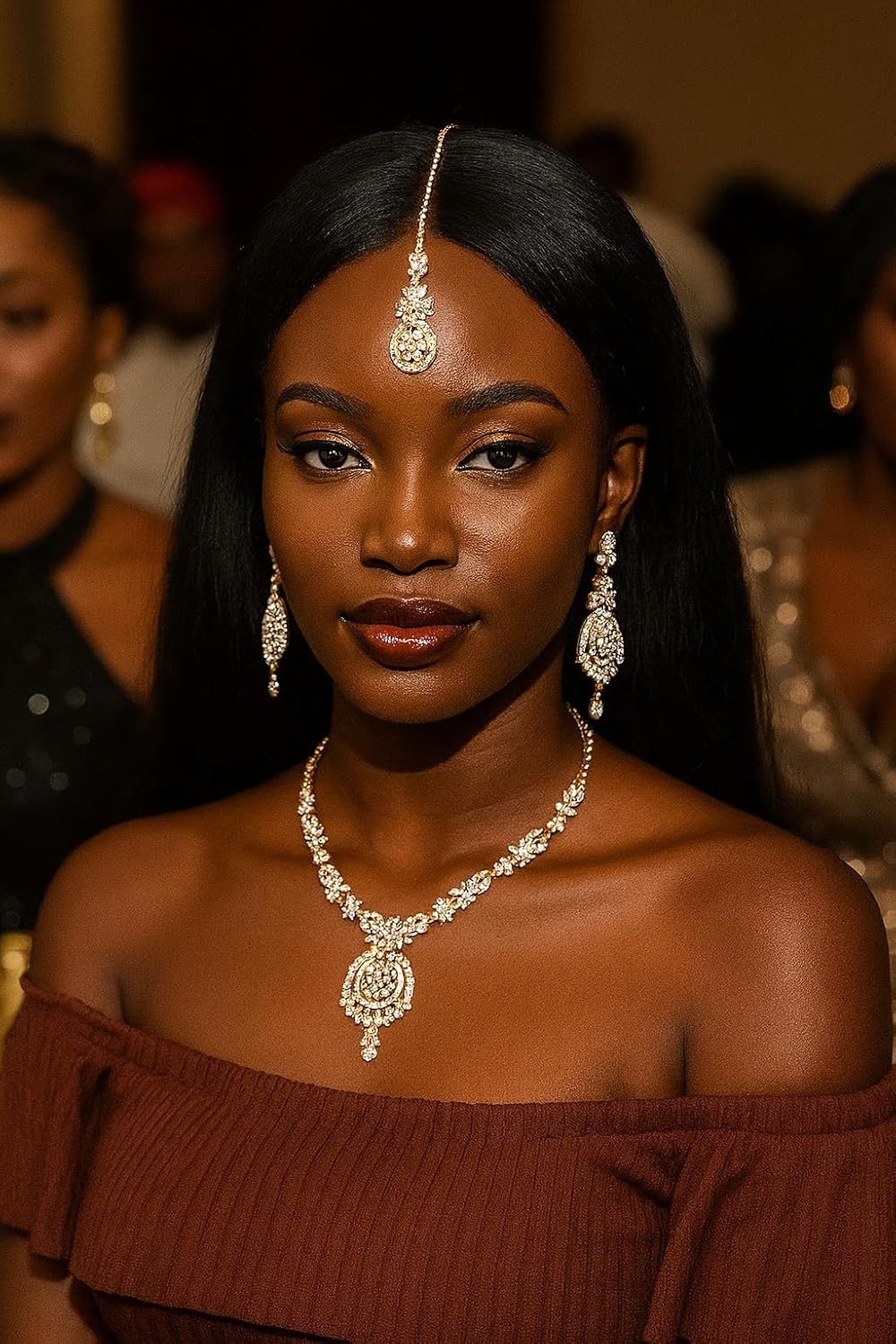 Touchstone Indian jewelry sets for women maang tikka wedding guest gold necklace bollywood jewellery set pageant elegant prom bride accessories western crystal chunky rhinestone necklaces