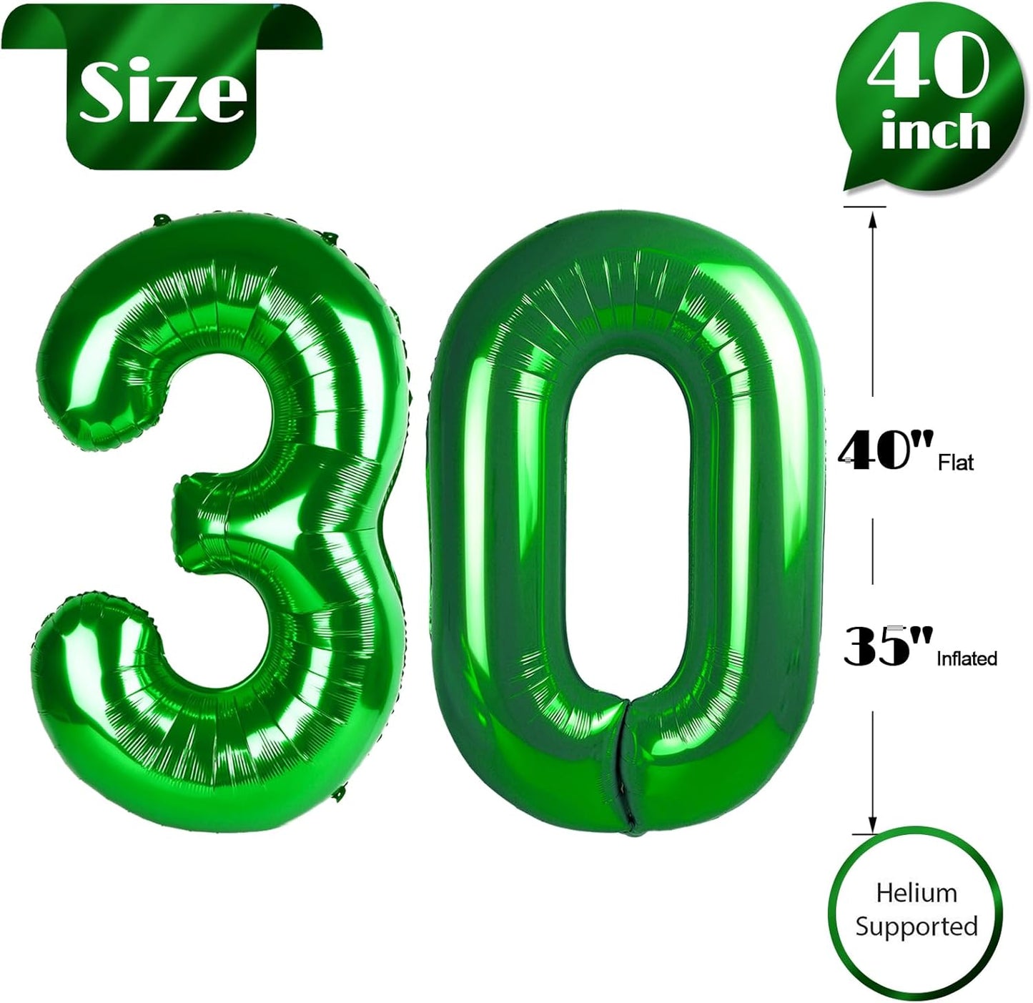 Green Number 30 Balloon 40 inch, 30 Number Balloons, 30th Green Birthday Decorations, 30 Year Old Women Men Party Supplies, St. Patrick's Day Games Theme Birthday Decorations