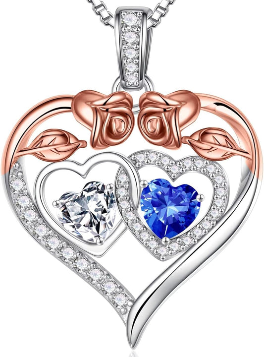 Iefil Double Birthstone Necklace Gifts for Wife Girlfriend Her Women, Birthstone Jewelry Gemstone Valentines Birthday Gifts for Her Women Wife Mom Grandma