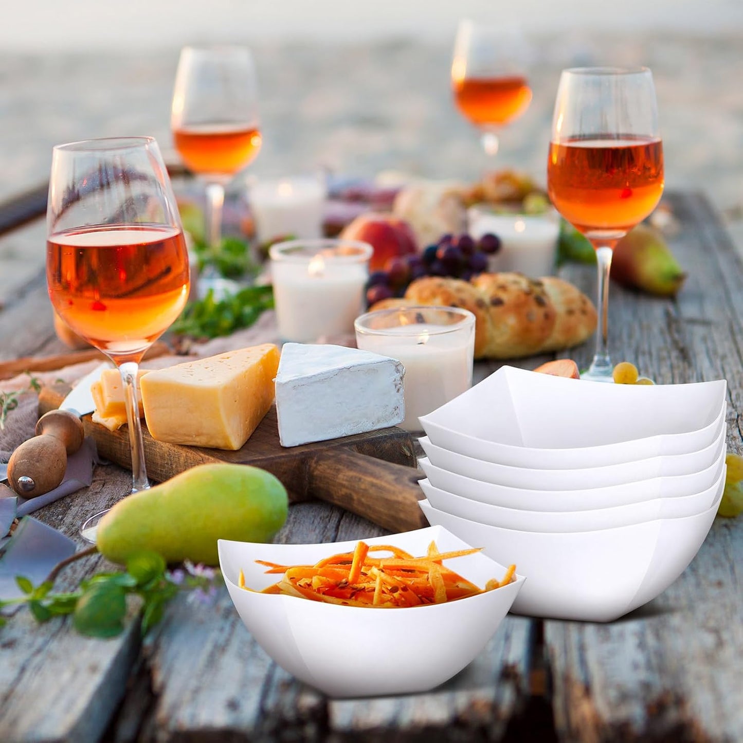 Tanlade 50 Pcs Square Plastic Serving Bowls Disposable Snack Salad Bowl Small Party Candy Bar Containers Taco Bar Serving Dishes for Buffet Chips Fruit(White,8 oz)