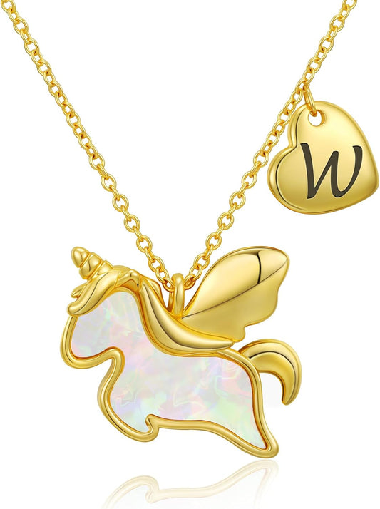 Unicorn Gifts for Girls - Unicorn Initial Pendant Necklace Jewelry, Christmas Birthday Gifts Ideas, Stocking Stuffers for Kids Teen Girls Daughter Age 5-15