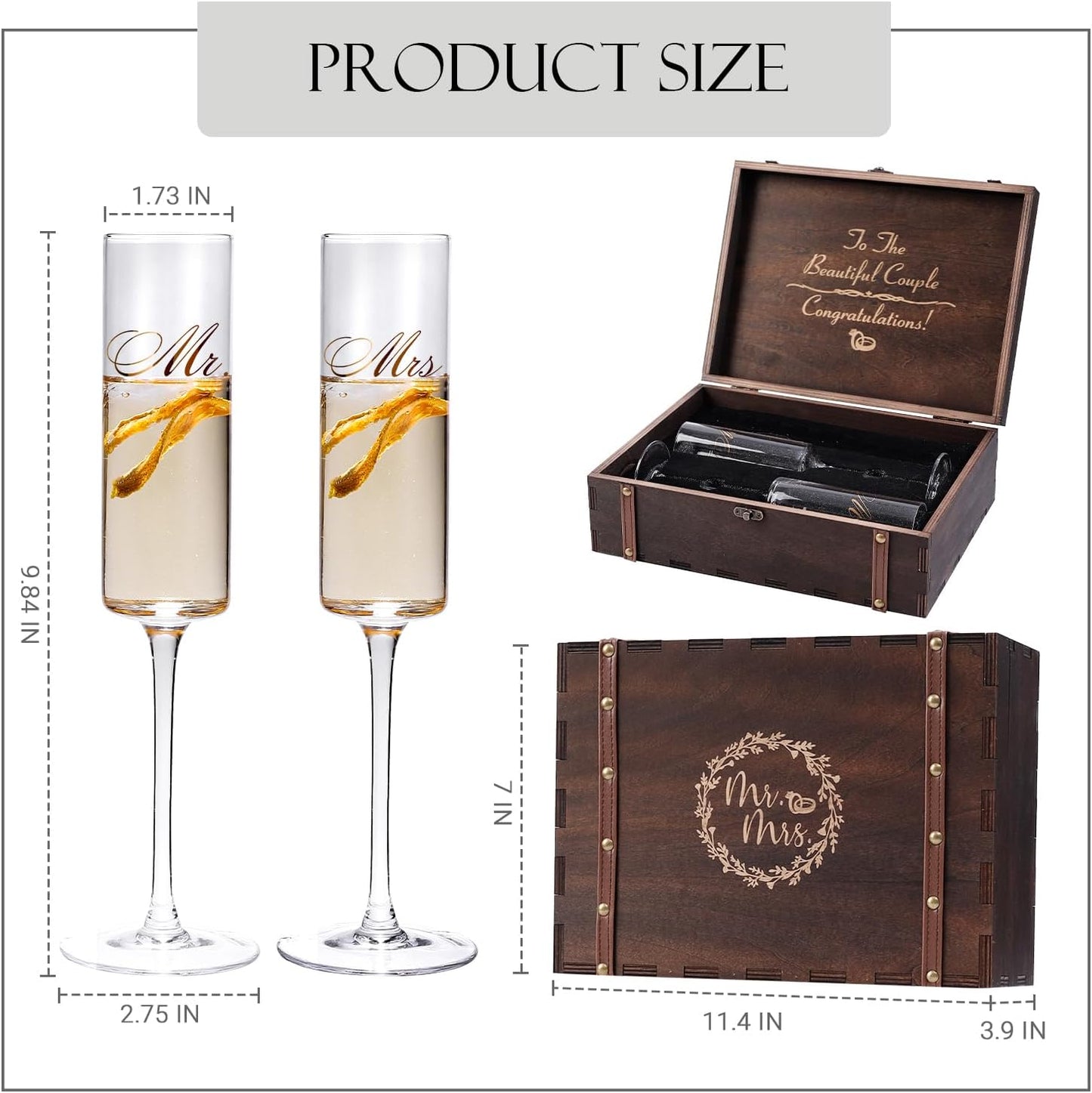 Wedding Champagne Flutes-Mr. and mrs. Champagne Glasses Engagement Gifts for Bride and Groom Wedding Keepsake Box Mr Mrs Anniversary Couple Gift