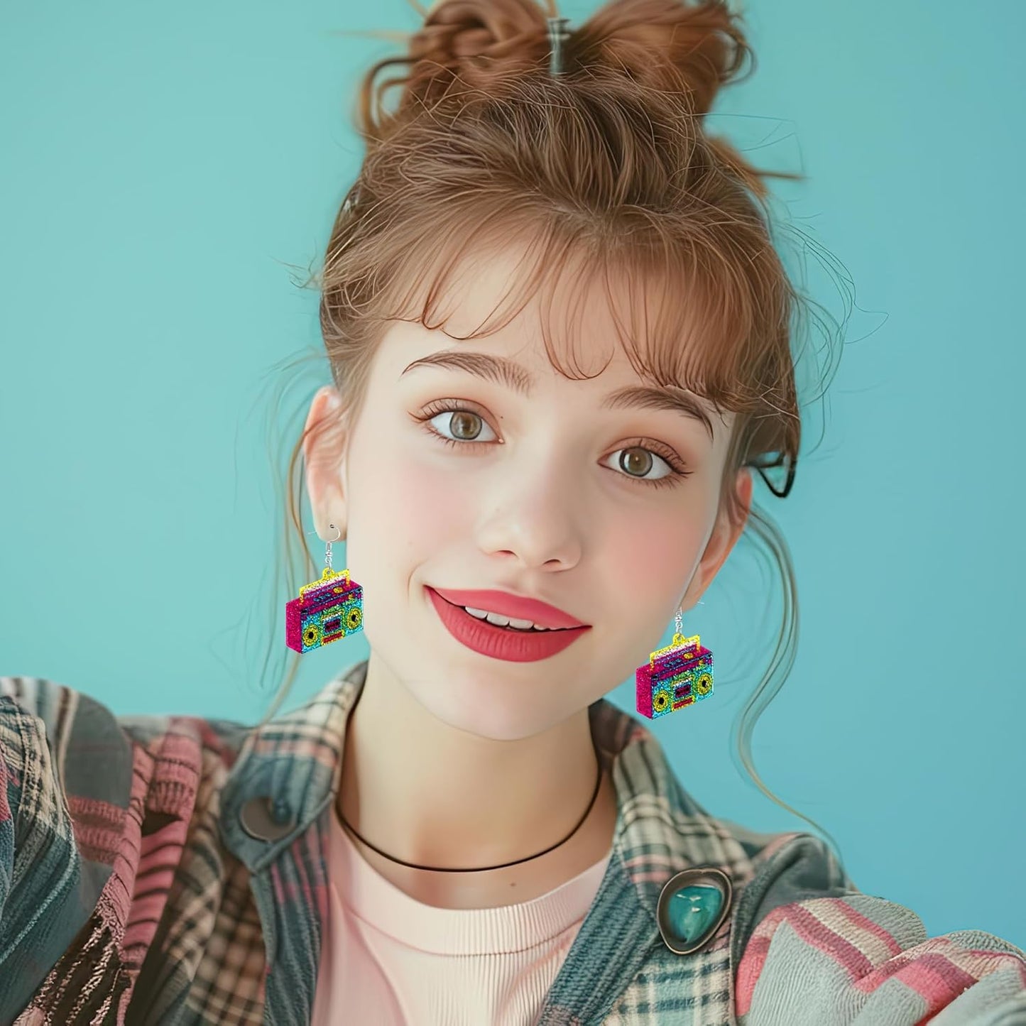 90s 80s Earrings for Women Retro Cassette Tape Earrings Acrylic Radio Tape Drop Dangle Earring for Halloween Cosplay Glow Party Music Festival Costume Accessories