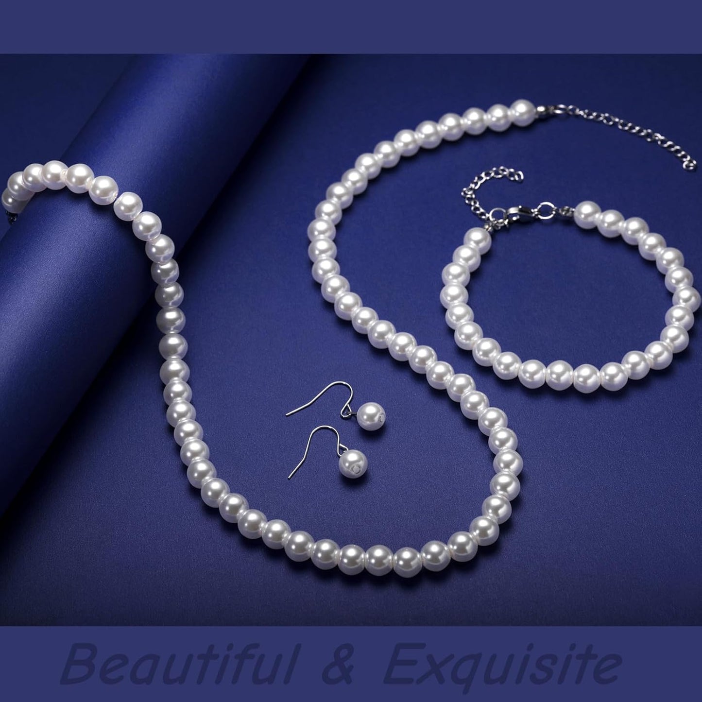 la luen Pearl Bride Wedding Jewelry Set Faux Pearls Crystal Rhinestone Necklace Earrings Bracelet Sets for Women Bridesmaid(3 PCS)