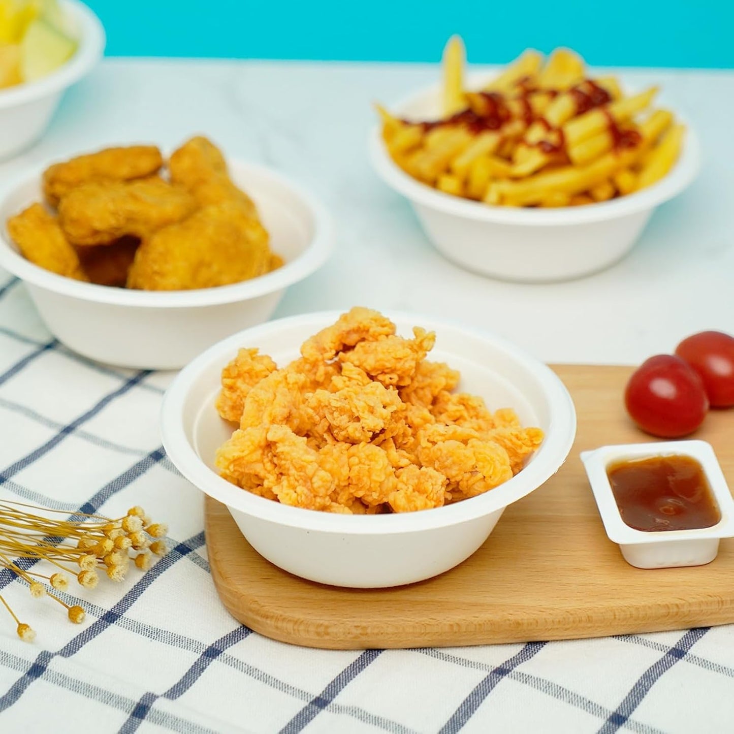 100 Count 12 oz Paper Bowls, Disposable Compostable Bowls, Heavy Duty Biodegradable Bagasse Bowl for Snacks, Soup, and Salads, White