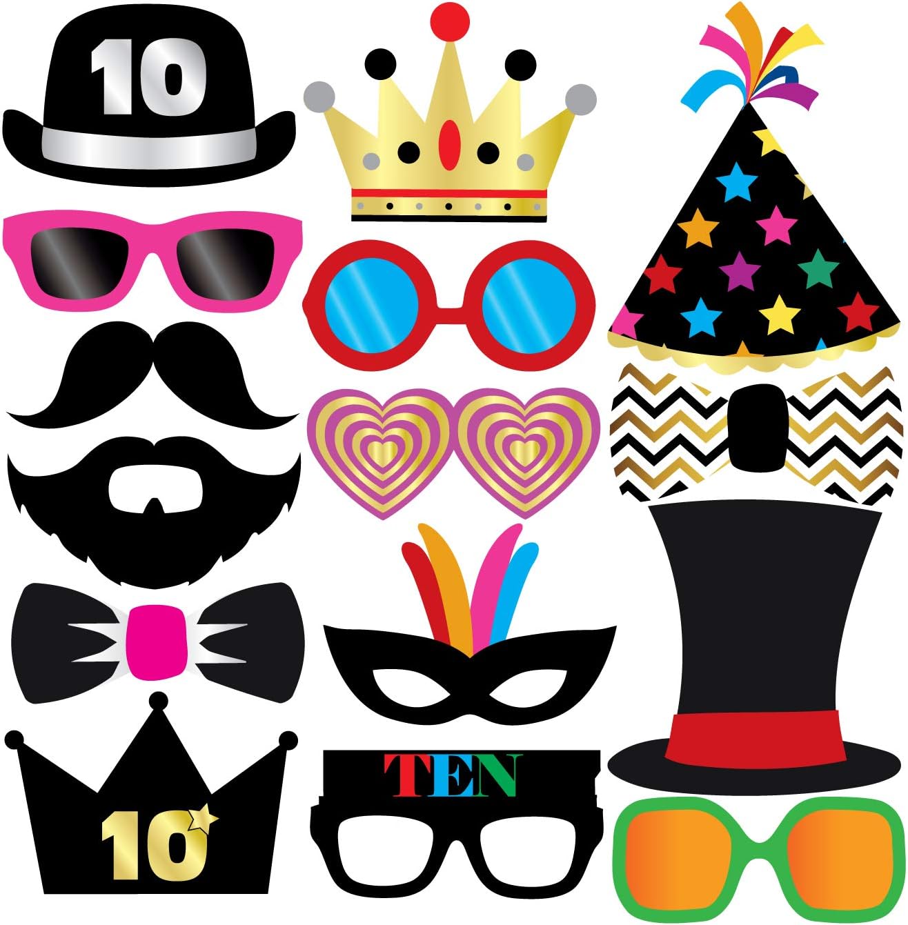 10th Birthday Photo Booth Party Props - 40 Pieces - Funny 10th Birthday Party Supplies, Decorations and Favors