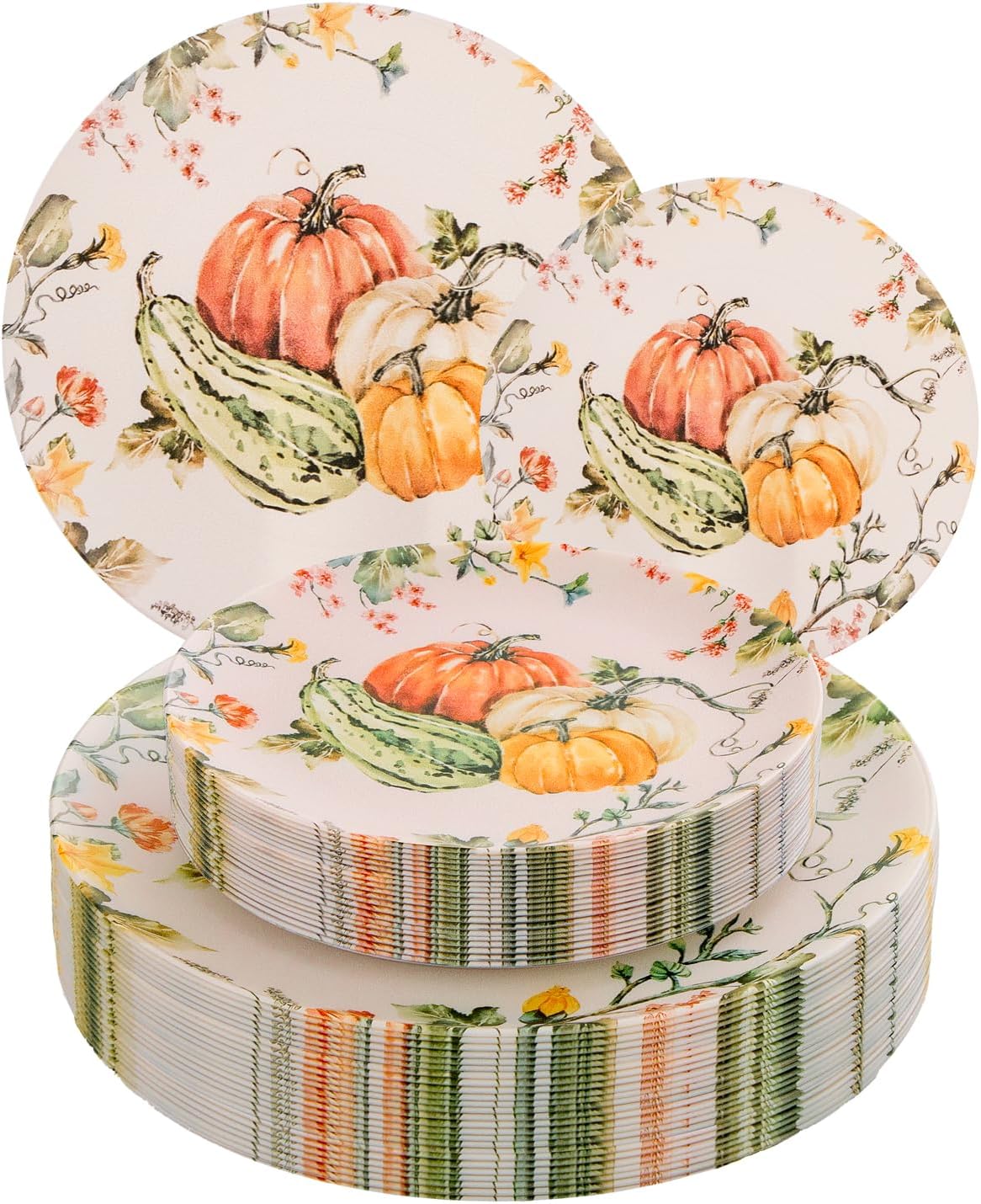 LIYH 60 Pcs Thanksgiving Plates Disposable Heavy Duty Thanksgiving Pumpkin Plastic Plates Fall Plastic Plate Include 30 10.25" Dinner & 30 7.5" Dessert Plate