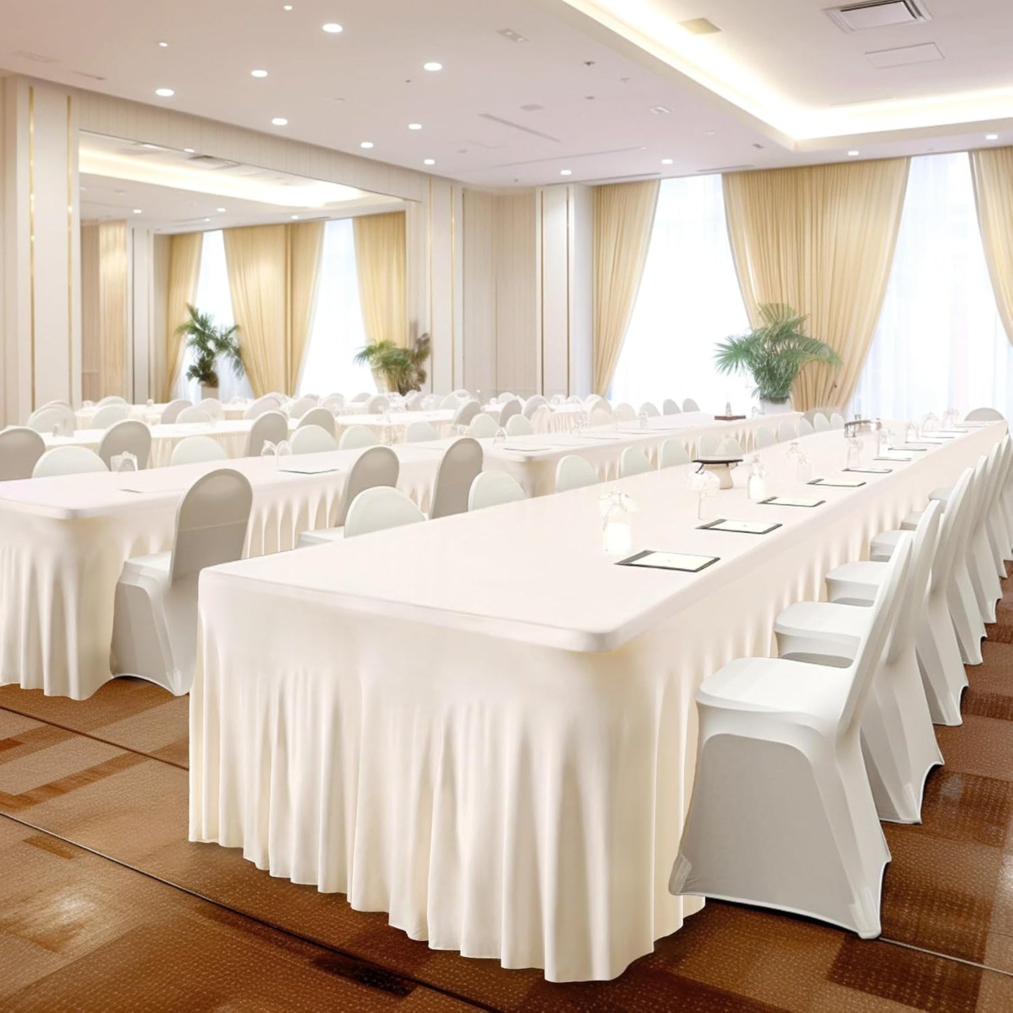 PARTISKY Ivory Spandex Tablecloth for 6ft Rectangle Tables, Stretchable Table Cover Skirt for Folding Tables Weddings Parties Banquets Events Trade Shows and Dessert Table