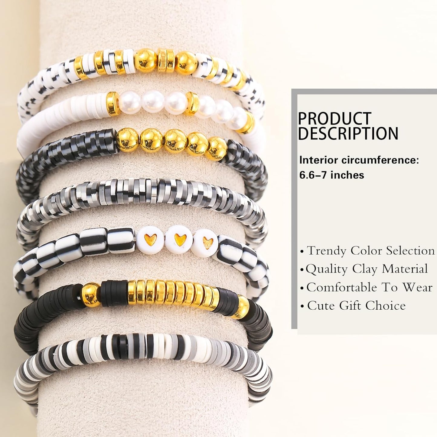 Friendship Bracelets Trendy Heishi Clay Bead Bracelets Stack Gold Beaded Stretch Bracelets for Women Boho Stackable Bracelets Bulk Cute Preppy Jewelry