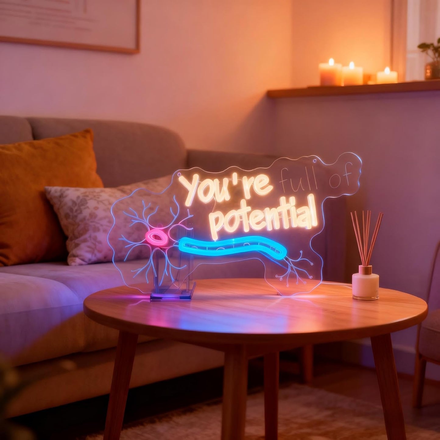 You're Full of Potential Neuron LED Neon Light for Bedroom, Classroom，Office, Science Lab Decor,Inspirational Wall Art for Neurobiology Lovers, Gift for Students & Researchers