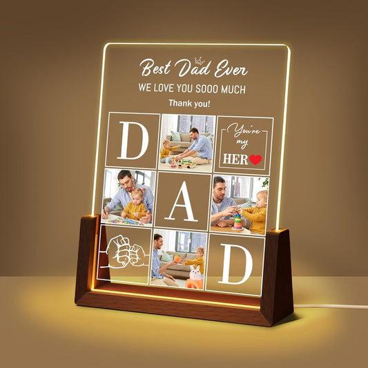 Personalized Dad Gifts For Fathers Day, Custom Fathers Day Birthday Christmas Gifts From Daughter Son Wife Kids, Acrylic Lights Up Picture Frame Plaque With Photo Name, Customized Best Dad Ever Gift