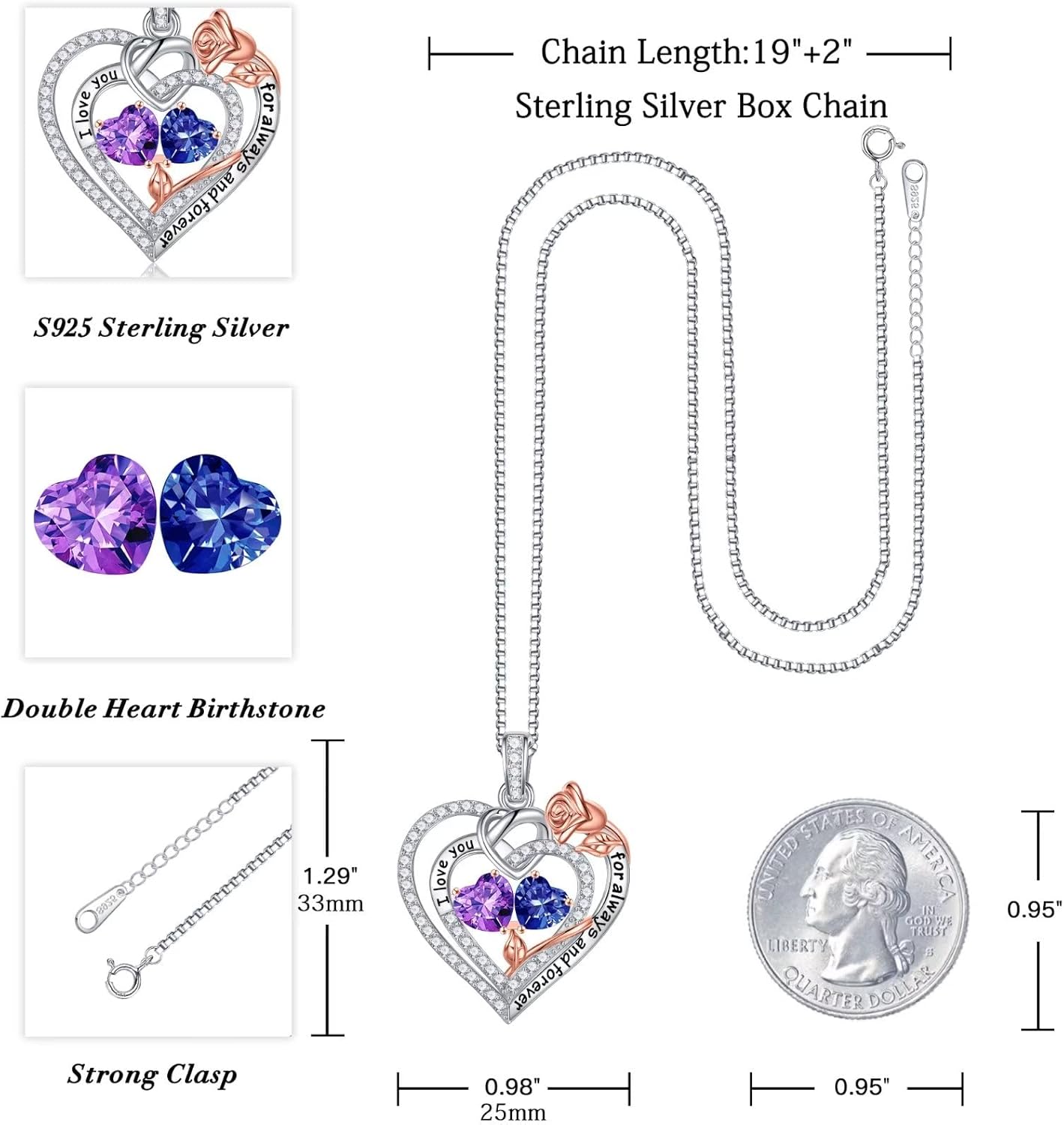 Iefil Christmas Gifts for Wife Women - 925 Sterling Silver Double Birthstone Necklace, Anniversary Birthday Gifts for Women, Jewelry Gift for Wife Girlfriend Mom Her