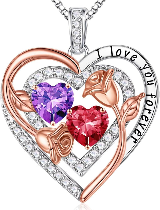 Iefil Birthstone Necklace for Women - Sterling Silver Birthstone Necklace Anniversary Birthday Gifts for Her Wife Mom Daughter