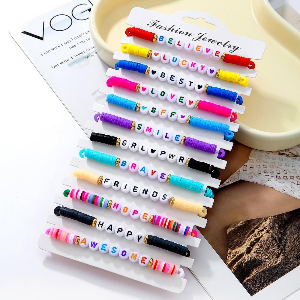 Heishi Surfer Clay Bead Bracelets Set for Women - Preppy Smile Evil Eye Beaded Stretch Bracelets Elastic Layering Friendship Bracelets- Stackable Boho Disc Summer Jewelry Set