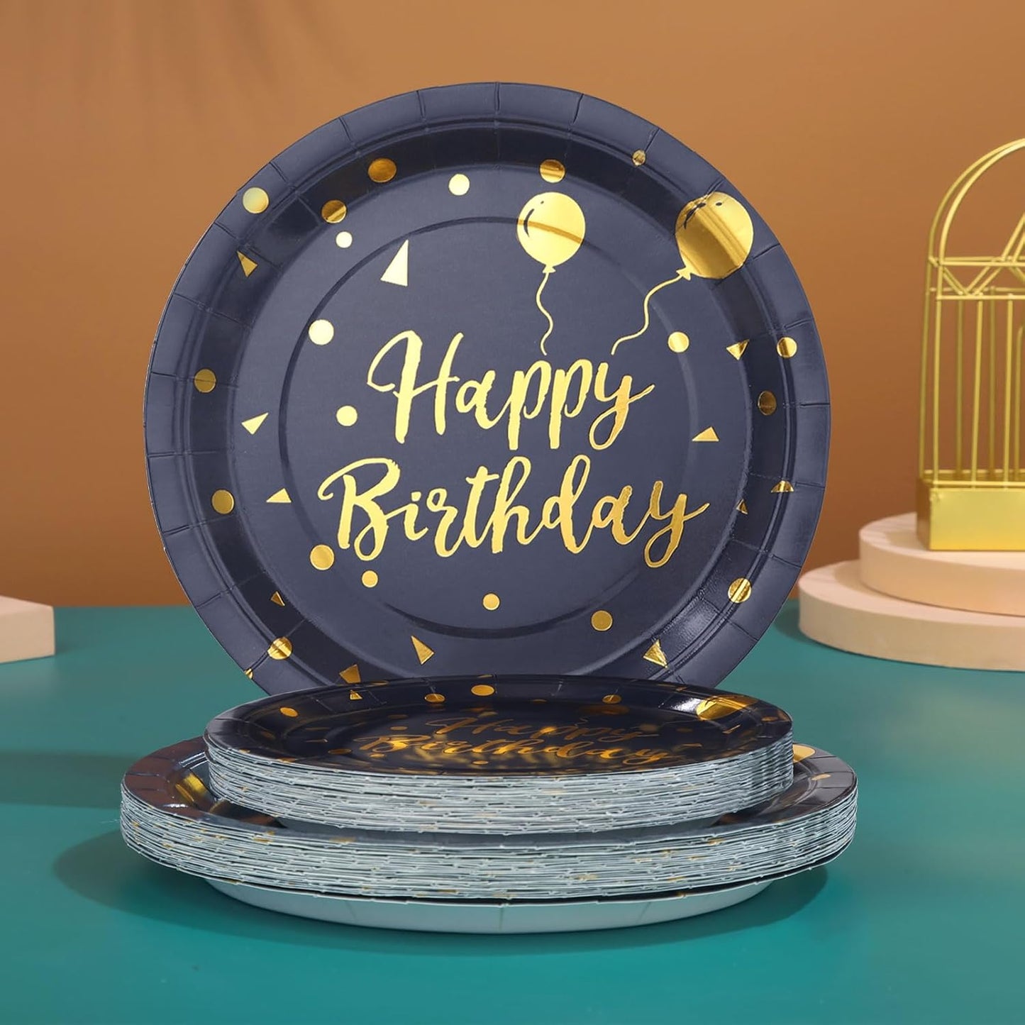 175 Pcs Blue Birthday Plates and Napkins Party Supplies - Blue and Gold Paper Plates and Cups and Napkins Sets for Men Happy Birthday Party Decorations, Serves 25