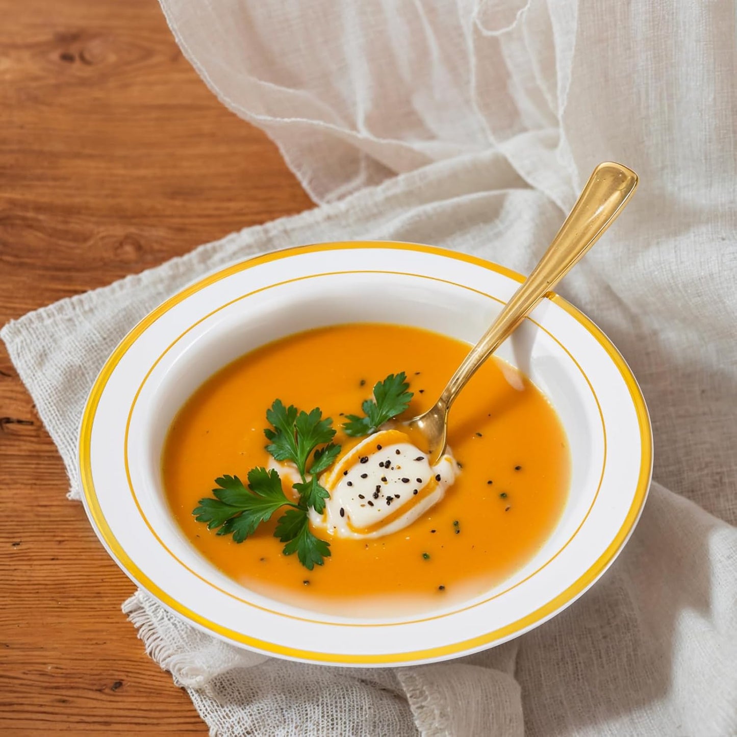 bUCLA 60 Pack Plastic Bowls with Gold Rim - 12 oz Plastic Soup Bowls Disposable for Wedding, Party, Gathering & Thanksgiving