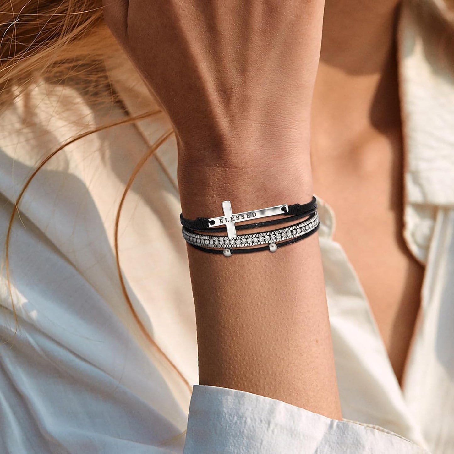 Fesciory Leopard Bracelet for Women, Boho Leather Wrap Multi-Layer Pearl Crystal Bracelet Bangle Jewelry