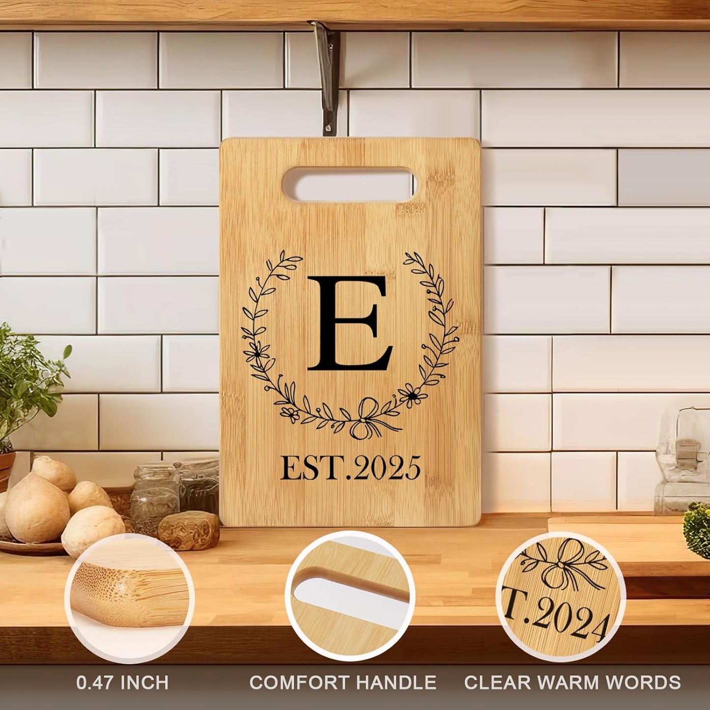 Personalized Cutting Board, Monogrammed Wedding Gift for Couple Newlywed 2025, Initial Birthday Gifts for Women, Gift for Bridal Shower Wedding Shower Engagement Anniversary Housewarming(Letter-E)