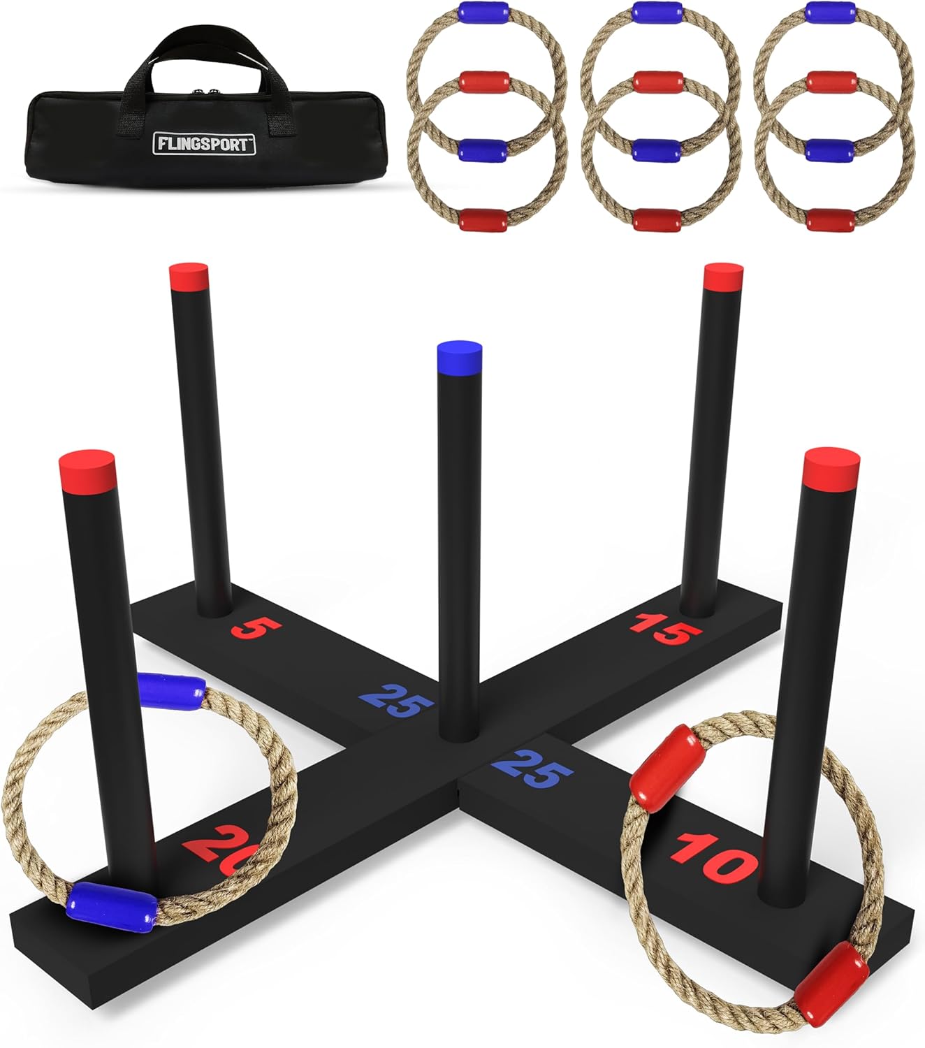 Ring Toss Game, Incl. 6 Double Beaded Rings, Carry Case, Outdoor Games for Kids Adults & Family, Backyard Party Activities, for Teens, Boys & Girls Ages 8-12+ Years Old